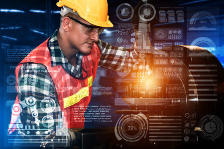 Engineering technology and industry 4.0 smart factory concept with icon graphic showing automation...