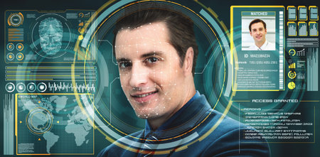 Facial recognition technology scan and detect people face for identification . Future concept...