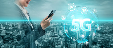 Advanced communication and global internet network connection in smart city . Concept of future 5G...
