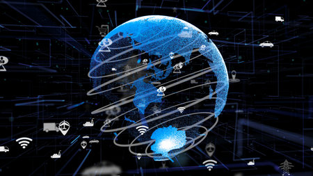 Digital smart transport technology abstract . Futuristic innovation 3D rendering .の写真素材