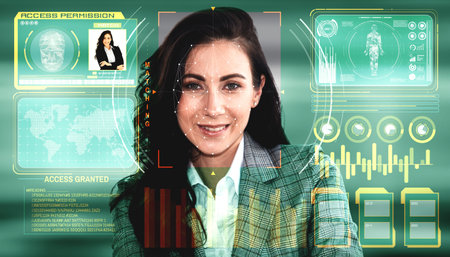 Facial recognition technology scan and detect people face for identification . Future concept...