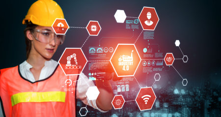 Engineering technology and industry 4.0 smart factory concept with icon graphic showing automation...