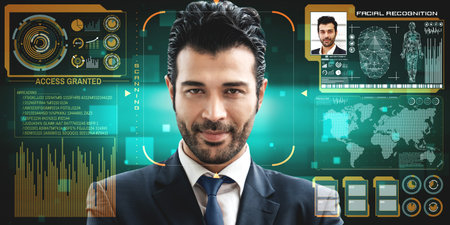 Facial recognition technology scan and detect people face for identification . Future concept...