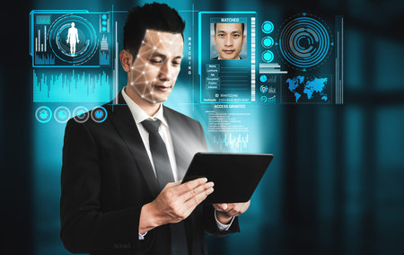 Facial recognition technology scan and detect people face for identification . Future concept...