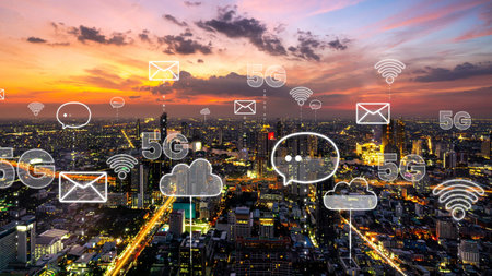 Smart digital city with globalization abstract graphic showing connection network . Concept of...