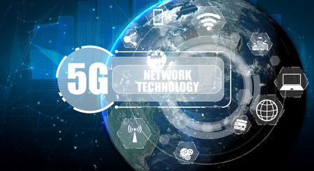 3D illustration international communication and advanced internet network connect in smart city . Concept of international 5G wireless digital connection and internet of things future.の写真素材