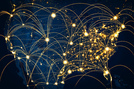 USA network connection covering the nation with lines of innovative perception . Concept of 5G...