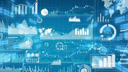 Imaginative visual of business data and financial figures graphic . 3D rendering .