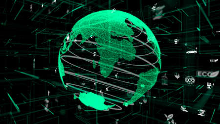Green environmental friendly technology abstract . Future global software for ecology . 3D rendering .の写真素材