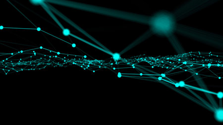 Wave of connection network dots of innovative creation . Concept of future communication computer...