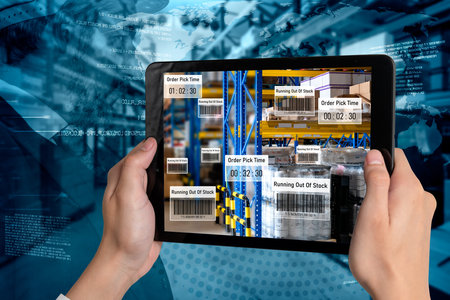 Smart warehouse management system using augmented reality technology to identify package picking and...