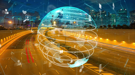 Global connection and the internet network modernization in smart city . Concept of future 5G...