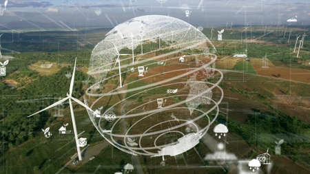 Future environmental conservation and renewable energy modernization development by using technology of sustainable resources to reduce pollution and carbon emission .の写真素材