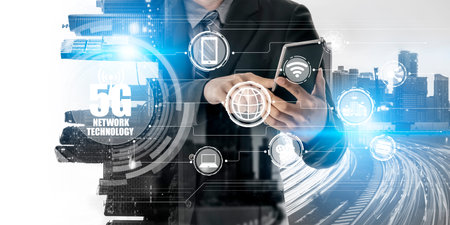 Advanced communication and global internet network connection in smart city . Concept of future 5G...