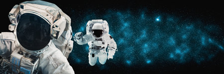 Astronaut spaceman do spacewalk while working for space station in outer space . Astronaut wear full...