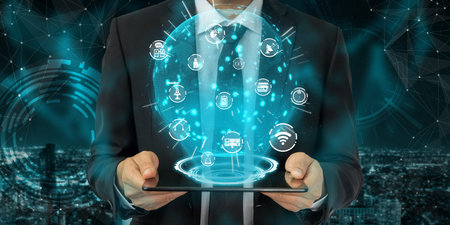Advanced communication and global internet network connection in smart city . Concept of future 5G...