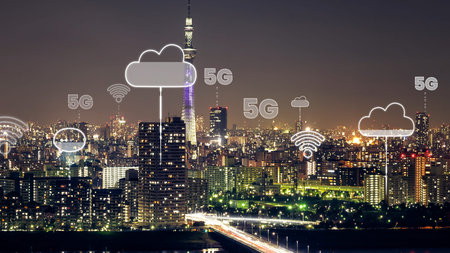 Smart digital city with globalization abstract graphic showing connection network . Concept of...