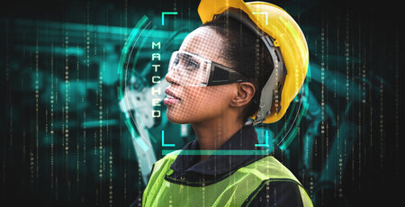 Facial recognition technology for industry worker to access machine control . Future concept...