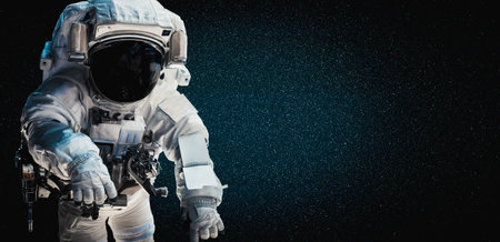 Astronaut spaceman do spacewalk while working for space station in outer space . Astronaut wear full...