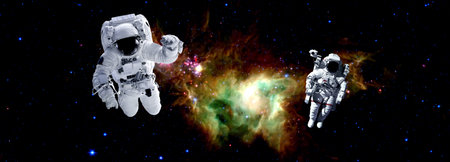 Astronaut spaceman do spacewalk while working for space station in outer space . Astronaut wear full spacesuit for space operation . Elements of this image furnished by  space astronaut photos.の写真素材