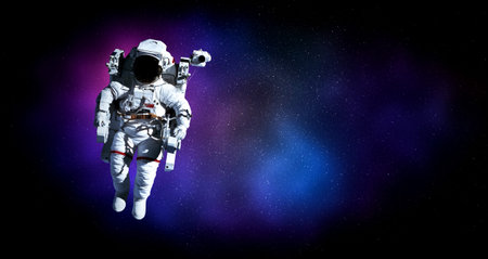 Astronaut spaceman do spacewalk while working for space station in outer space . Astronaut wear full...