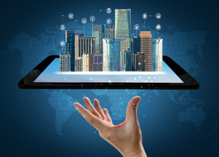 Advanced communication and global internet network connection in smart city . Concept of future 5G...