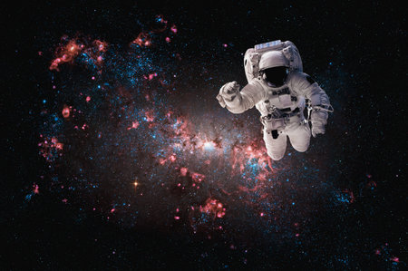 Astronaut spaceman do spacewalk while working for space station in outer space . Astronaut wear full...