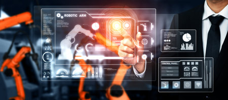 Advanced robot arm system for digital industry and factory robotic technology . Automation...