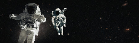 Astronaut spaceman do spacewalk while working for space station in outer space . Astronaut wear full...