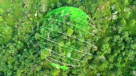 Future environmental conservation and sustainable ESG modernization development by using technology of renewable resources to reduce pollution and carbon emission .の写真素材