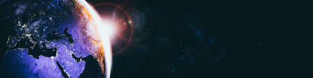 Planet earth globe view from space showing realistic earth surface and world map as in outer space point of view .の写真素材