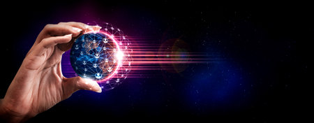 Global network connection covering earth with link of innovative perception . Concept of...
