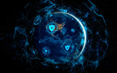 Cyber security technology and online data protection in innovative perception . Concept of technology for security of data storage used by global business network server to secure cyber information .の写真素材