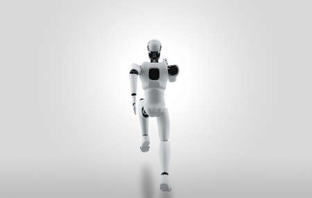 Running robot humanoid showing fast movement and vital energy in concept of future innovation development toward AI brain and artificial intelligence thinking by machine learning. 3D illustration.の写真素材
