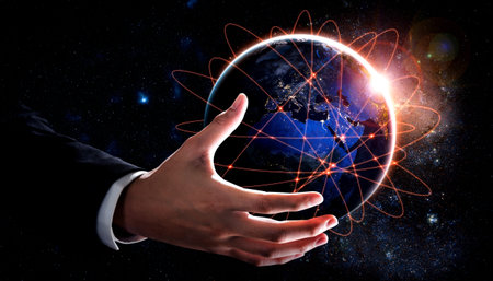 Global network connection covering earth with link of innovative perception . Concept of...