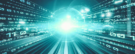 Digital data flow on road with motion blur to create vision of fast speed transfer . Concept of future digital transformation , disruptive innovation and agile business methodology .の写真素材