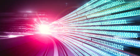 Digital data flow on road with motion blur to create vision of fast speed transfer . Concept of future digital transformation , disruptive innovation and agile business methodology .の写真素材
