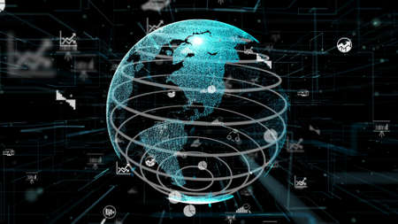 Smart business data analytic technology abstract . Future global software analyze financial and marketing information . 3D rendering .の写真素材