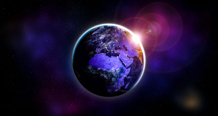 Planet earth globe view from space showing realistic earth surface and  map as in outer space point...
