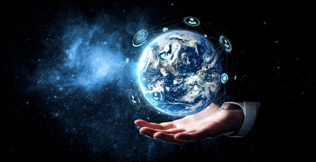 Global network connection covering earth with link of innovative perception . Concept of...