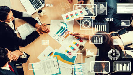 Creative visual of business people in corporate staff meeting . Concept of digital technology for marketing data analysis and investment decision making .の写真素材