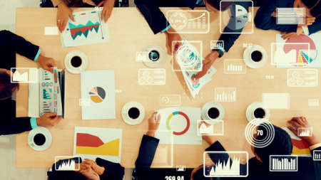 Creative visual of business people in corporate staff meeting . Concept of digital technology for marketing data analysis and investment decision making .の写真素材