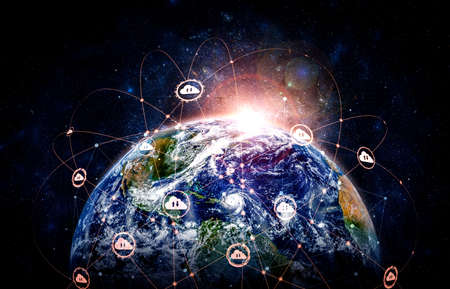 Cloud computing technology and online data storage in innovative perception . Cloud server data storage for global business network concept. Internet server service connection for cloud data transfer.の写真素材