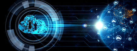 Cloud computing technology and online data storage in innovative perception . Cloud server data storage for global business network concept. Internet server service connection for cloud data transfer.の写真素材