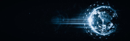 People network and global earth connection in innovative perception . Business people with modern...