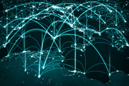 Europe network connection covering continent with lines of innovative perception . Concept of 5G...