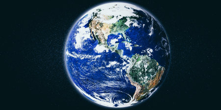 Planet earth globe view from space showing realistic earth surface and world map as in outer space...