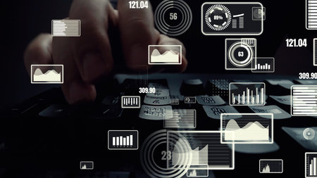 Creative visual of business big data and finance analysis on computer showing concept of statistical...