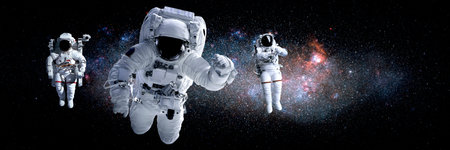 Astronaut spaceman do spacewalk while working for space station in outer space . Astronaut wear full...