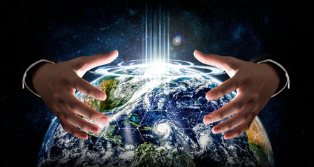 Global network connection covering earth with link of innovative perception . Concept of...